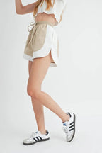 MABLE Drawstring Waist Contrast Trim Detail Shorts
