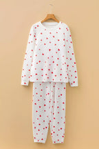 Hearts Printed Long Sleeve Top Drawstring Pants Lounge Set