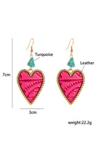 Rose Red Playful Heart Dangle Turquoise Detail Open Hook Earrings