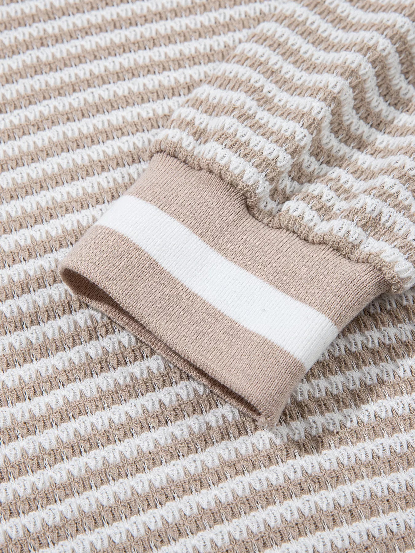 Striped Textured Knit V Neck Top
