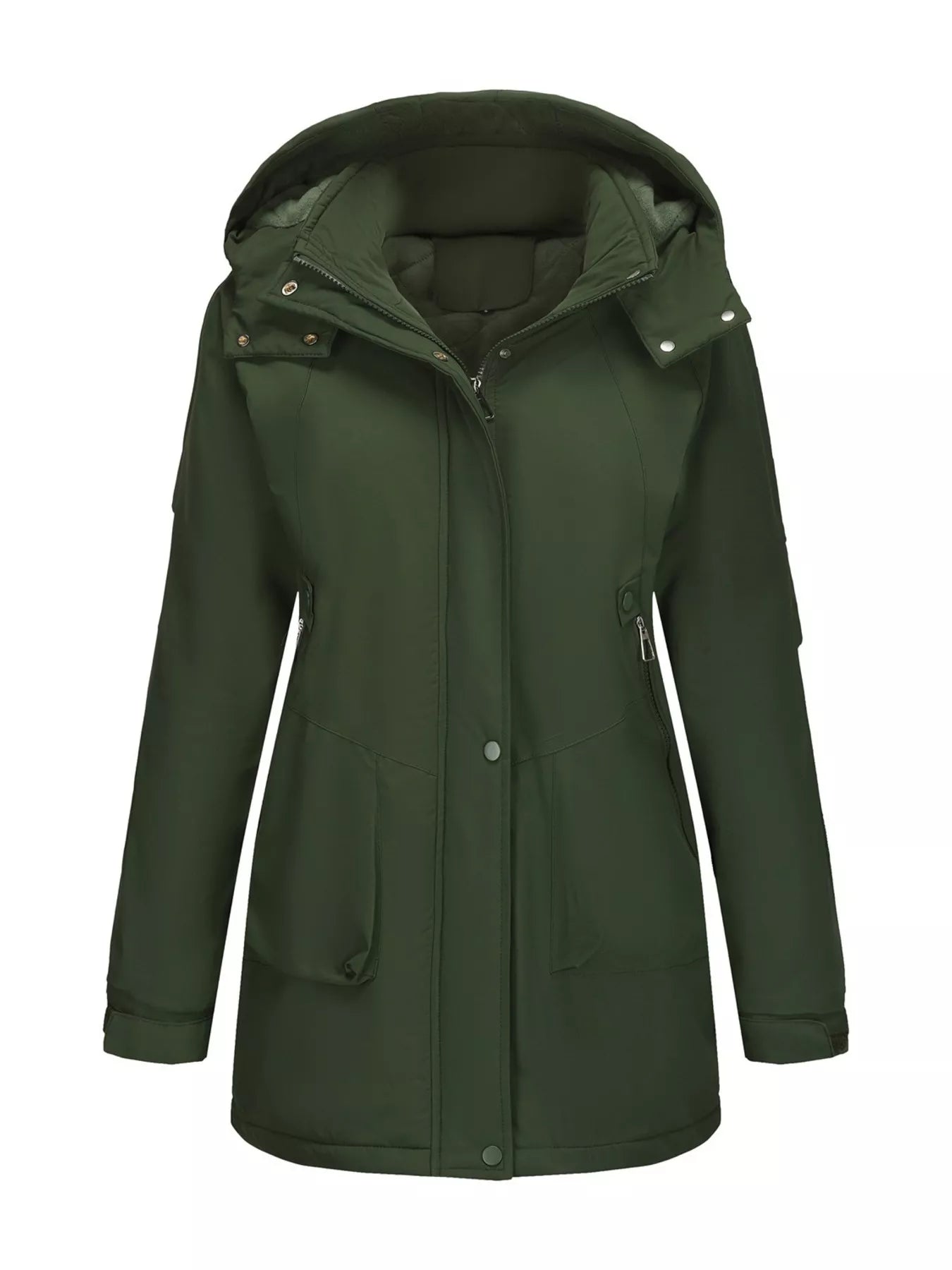 Full Size Hooded Mid-Length Windproof Outerwear Plus Size