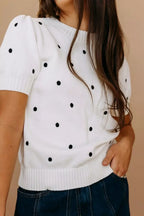 Elegant Polka Dot Bubble Short Sleeve Sweater