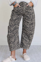Zebra Stripe Printed Wide Leg Jeans