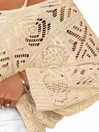 Openwork 3/4 Sleeve Knit Cover Up