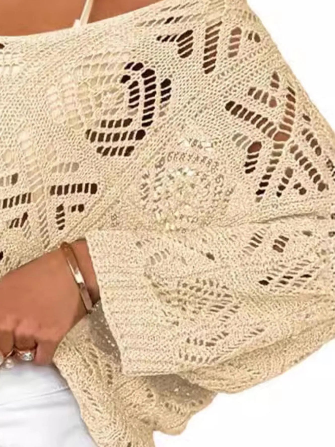 Openwork 3/4 Sleeve Knit Cover Up