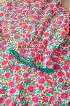 Floral Print V Neck Patchwork Short Bubble Sleeve Mini Dress