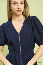 Umgee Zip-Front Smocked Waist Midi Dress