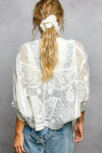 POL Open Front Crochet Cardigan with Floral Embroidery