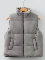 Corduroy Stand Neck Zipped Puffer Vest