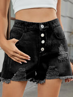 Distressed Raw Hem Denim Shorts