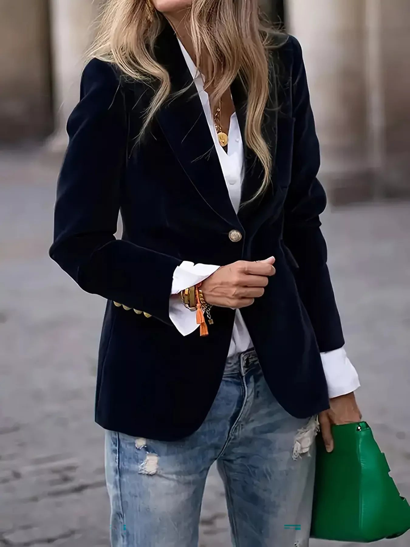 One Button Long Sleeve Blazer
