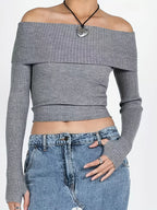 Off-Shoulder Ribbed Knit Sweater