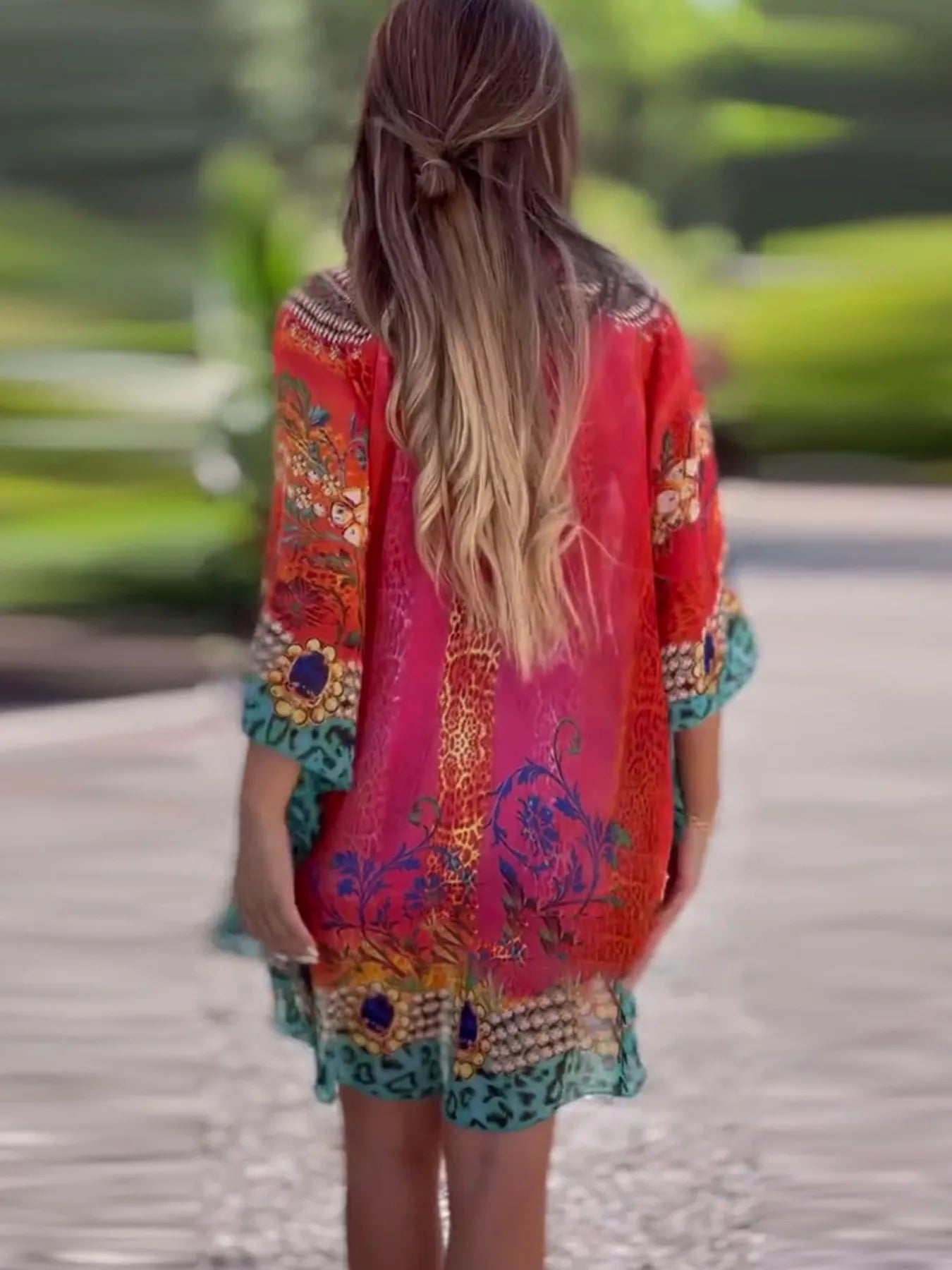 Floral Print V-Neck Cover Up