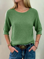 Full Size Ribbed Knit Round Neck Sweater Plus Size