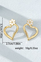 Gold Daring Hollowed Heart Dainty Flower Studded Earrings