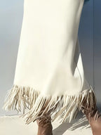 Suede Fringe Midi Skirt