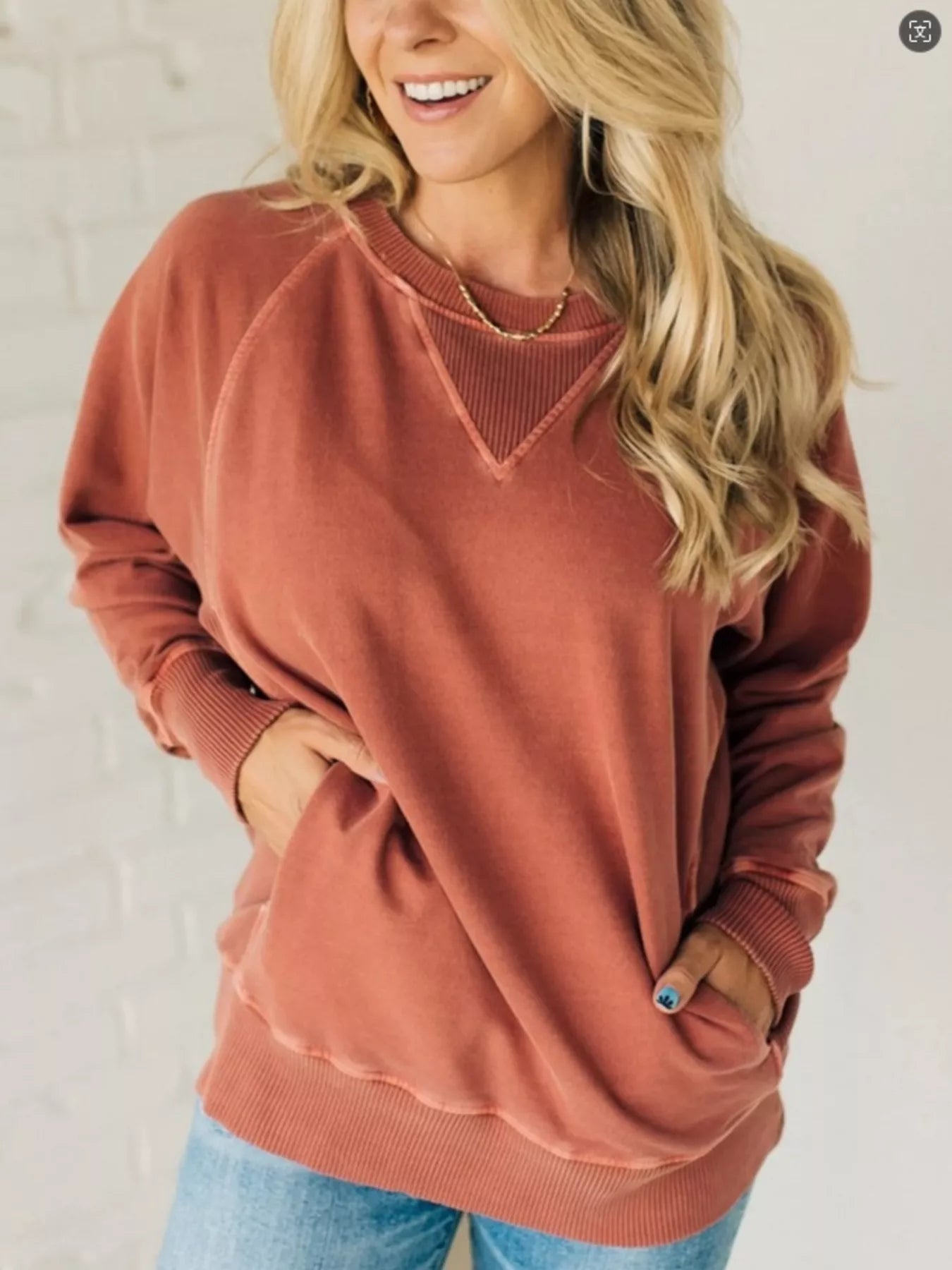 Full Size Crew Neck Raglan Sleeve Sweatshirt Plus Size