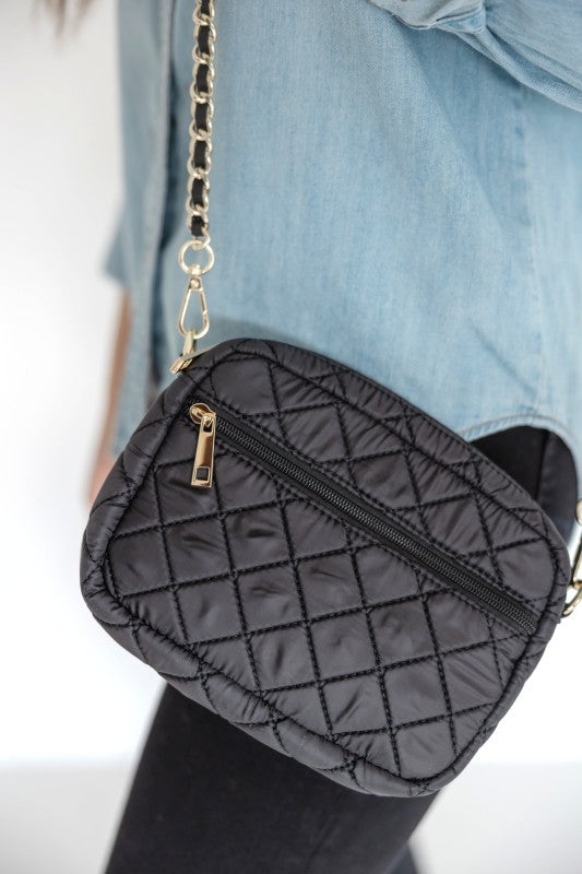 SueEllen Quilted Small Crossbody Bag with Gold Cha