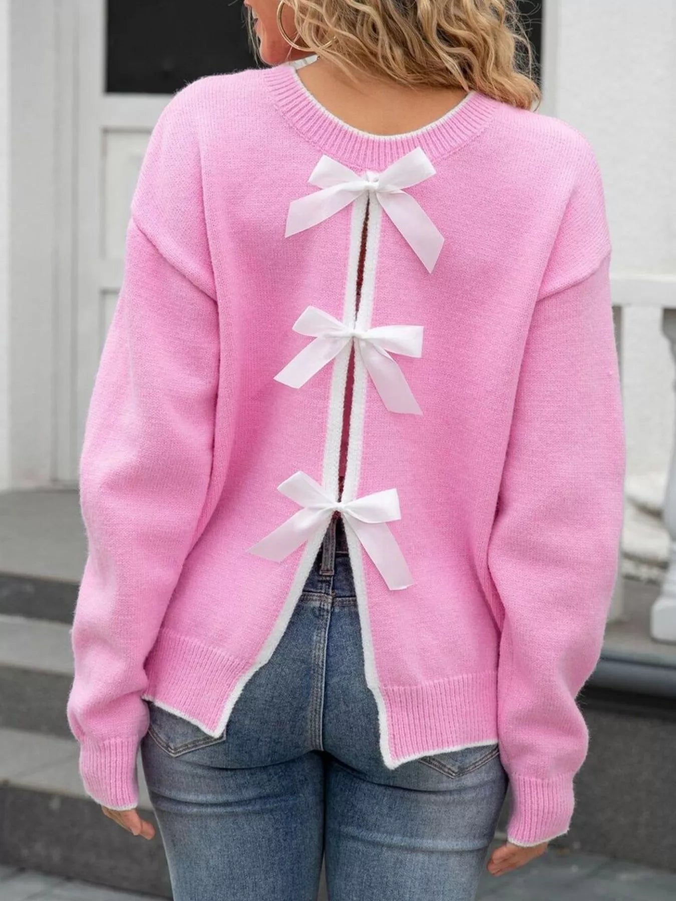 Bow-Back Round Neck Sweater
