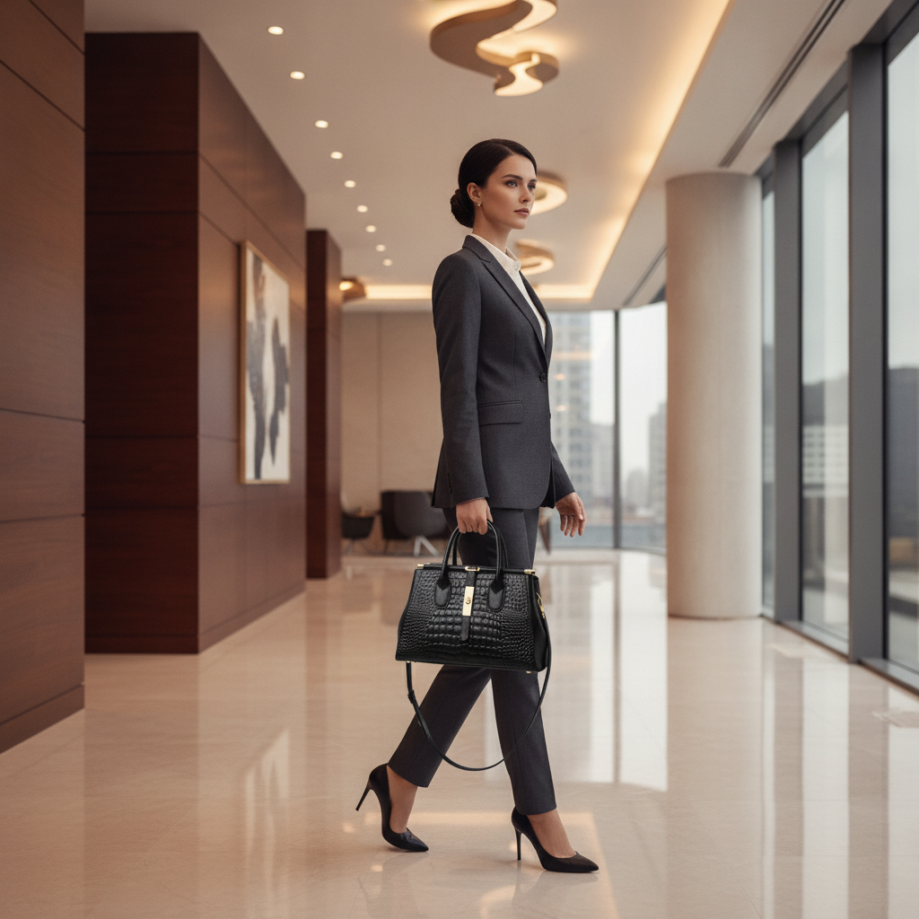 Luxury Leather Crocodile Embossed Women's Tote Handbag
