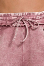 Zenana Acid Wash Fleece Drawstring Shorts With Pockets