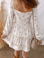 Floral Print Long Sleeve Ruffle Detail Flared Mini Dress