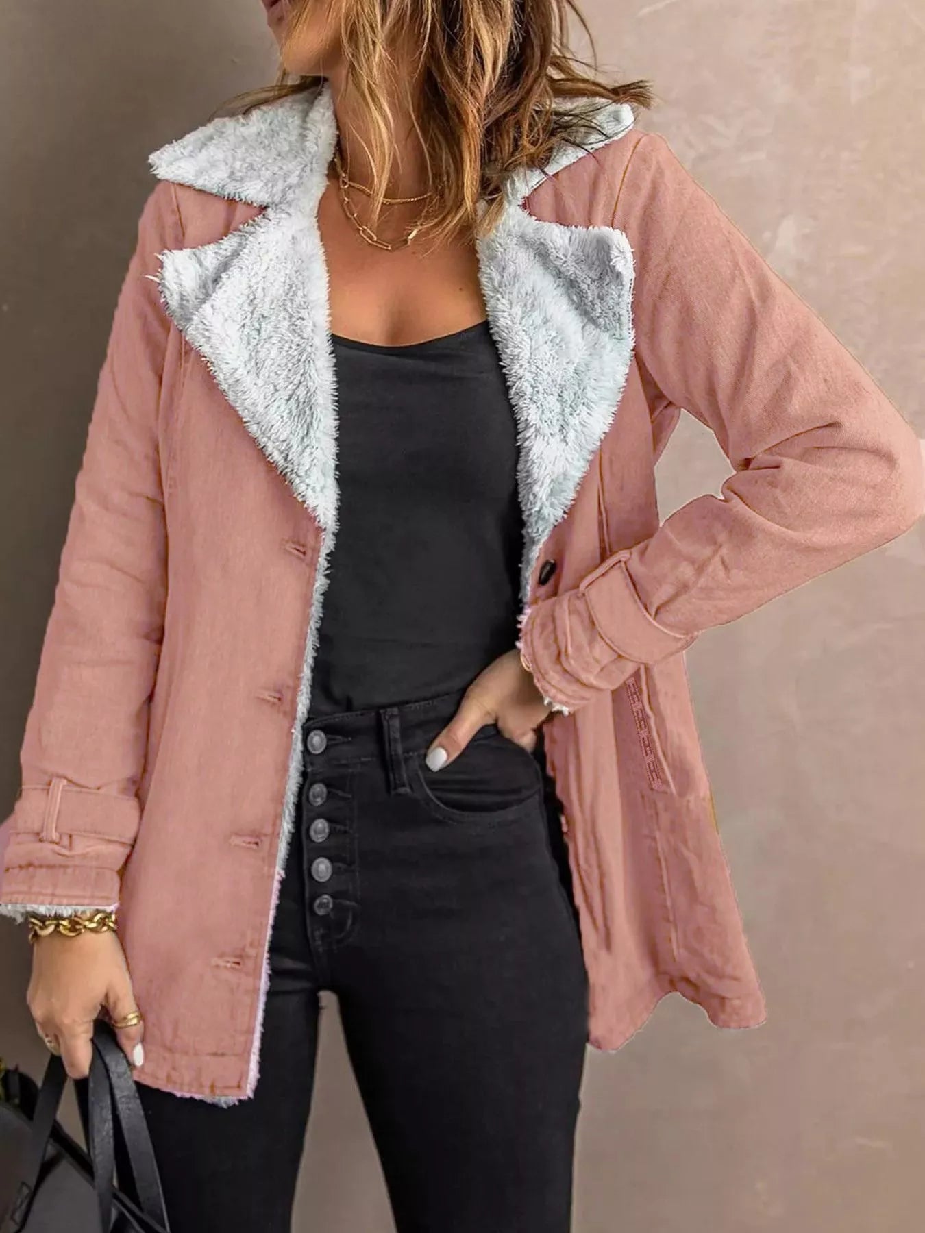 Full Size Sherpa Lined Button Up Outerwear Plus Size