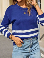 Striped Trim Crew Neck Sweater