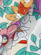 Floral Print Patchwork Frilly Neckline Long Sleeve Shirt