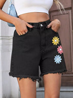 Daisy Frayed Hem Denim Shorts