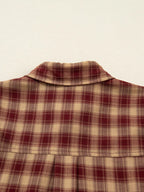 Plaid Print Ruffled Long Sleeve Patchwork Hem Mini Shirt Dress