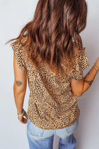 Cheeath Print Frilled V Neck Shirred Detail Short Sleeve Blouse
