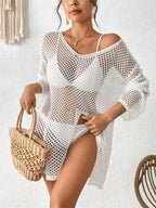 Openwork V-Neck Slit Cover-Up