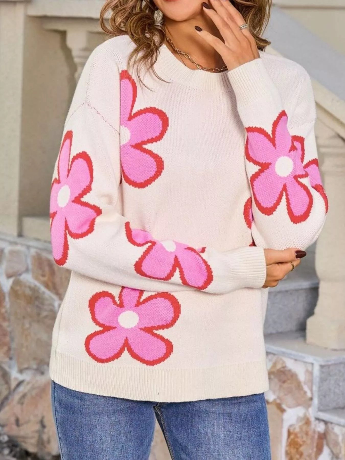 Floral Crew Neck Sweater