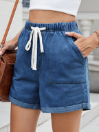 Drawstring Wash Denim Shorts