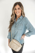 SueEllen Quilted Small Crossbody Bag with Gold Cha