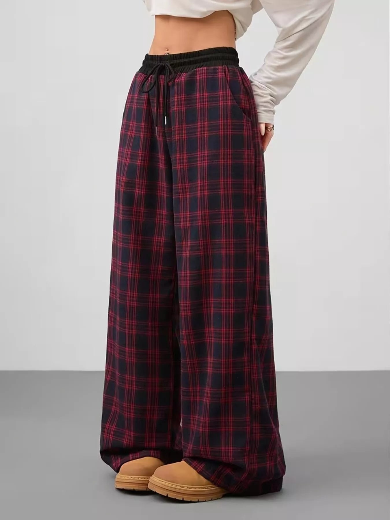 Plaid Wide Leg Pants