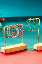 Fiery Red Christmas Structured Glitter Hoop Earrings