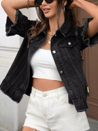Raw Hem Button Up Denim Jacket
