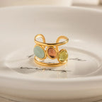 18K Gold-Plated Gemstone Open Cuff Ring