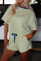 Striped Round Neck Top and Shorts Set