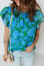 Floral Print Ruffled Sleeve Summer Blouse