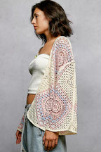 POL Open Front Crochet Cardigan with Granny Square Pattern