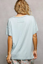 POL Round Neck Short Sleeve T-Shirt with High Low Hem