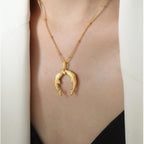 Gold Horseshoe Jewelry Set with Necklace and Earrings