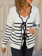Striped Tie Front Knit Cardigan