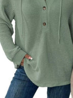 Full Size Button Detail Waffle Knit Hoodie Plus Size