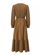 V-Neck Long Sleeve Ruffle Hem Dress