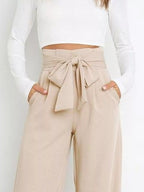 High Waist Tie Front Wide Leg Pants