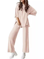 Relaxed Fit Round Neck Top and Pants Two-Piece Set